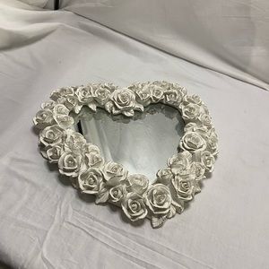 Vintage Decoline handmade white rose w gold touches heart shaped mirror
